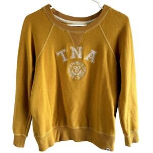 Artizia TNA Sweatshirt Raglan Round Neck Embroidered Rib Trim Yellow Small